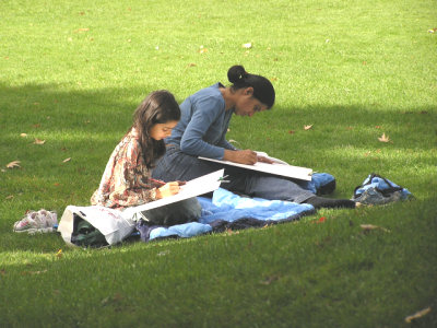 Mother and daughter at an art picnic